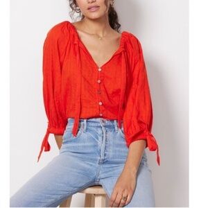 Cleobella Rylan Organic Cotton Oversized Peasant Blouse Red, XS / S